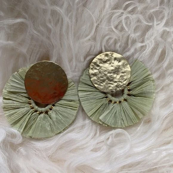 Anthropologie Green and Gold Raffia Earrings - Picture 5 of 5